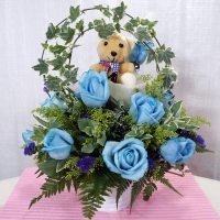 Blue Roses with a Bear