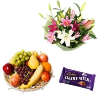 Flower With Fruit Basket N Chocolate