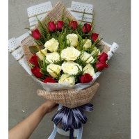 24 red & white roses bouquet