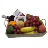 6 ITEMS Fresh Fruit Basket w/ LINDT BAR , GUYLIAN & SPARKLING JUICE